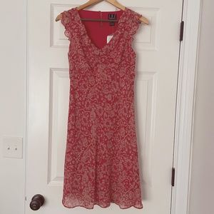 INC 100% Silk Floral Ruffled Sleeveless Lined Dress - Red Poppy - 4P  NWT